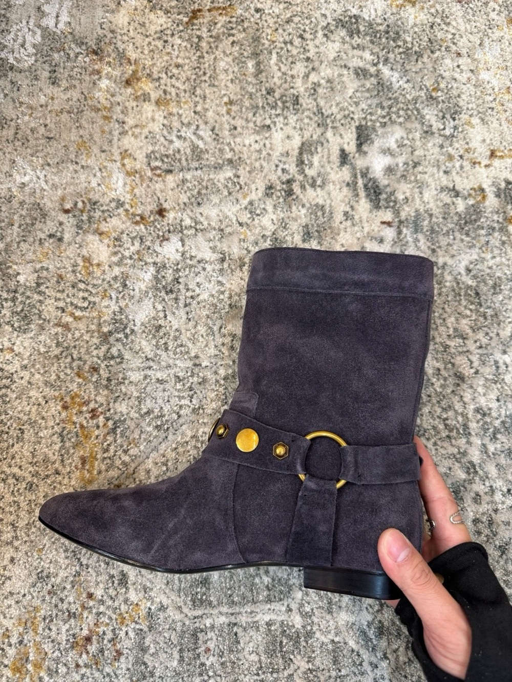 Isabel Marant Navy Suede Studded Harness Ankle Boots - Picture 5 of 8